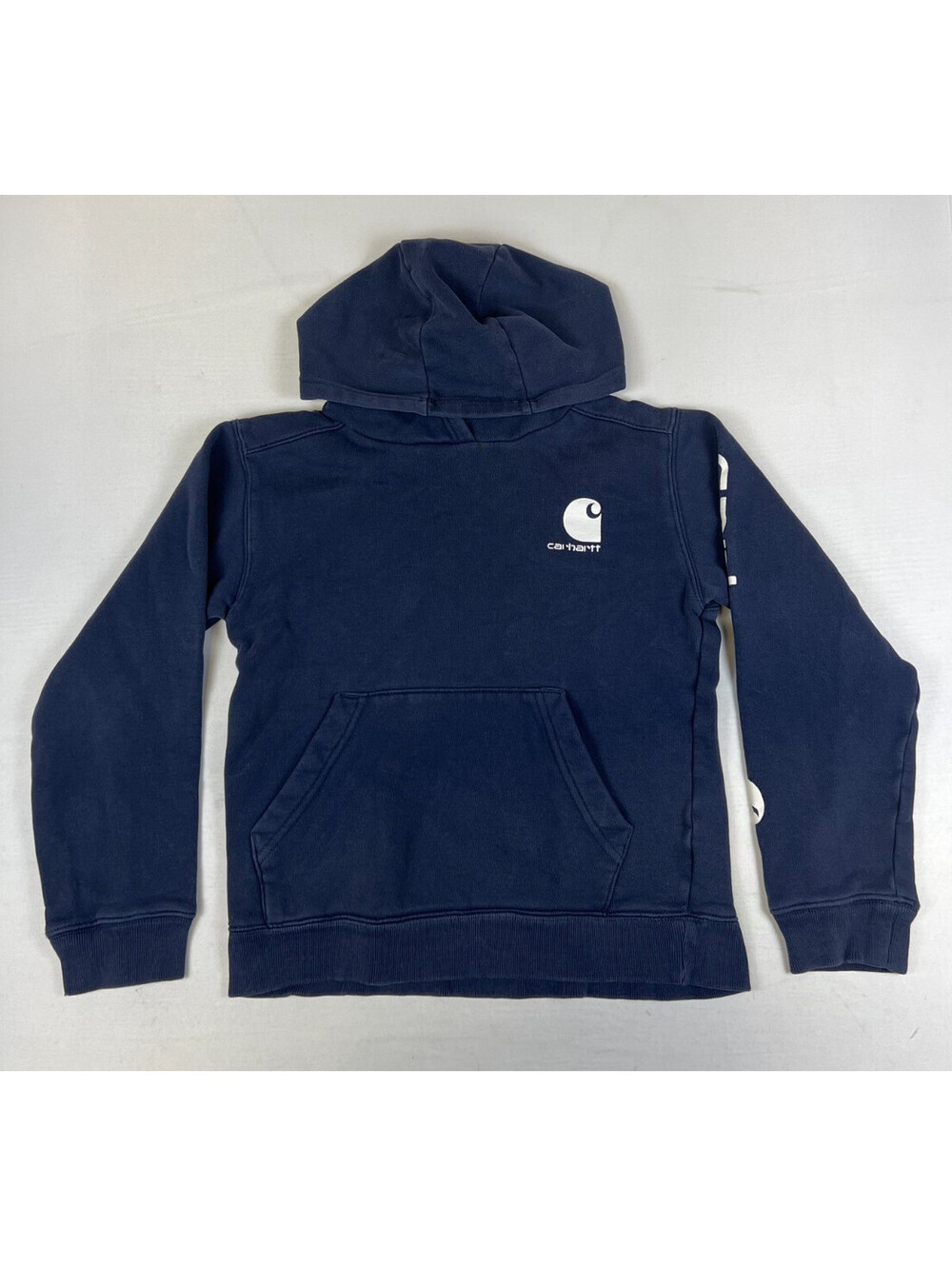 Carhartt Kids M(10-12) Navy Blue Logo Hoodie Pullover Sweatshirt Workwear